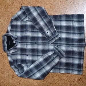 Prana Men's M Gray/Black/White Plaid Thermal Lined Button Shirt Jacket